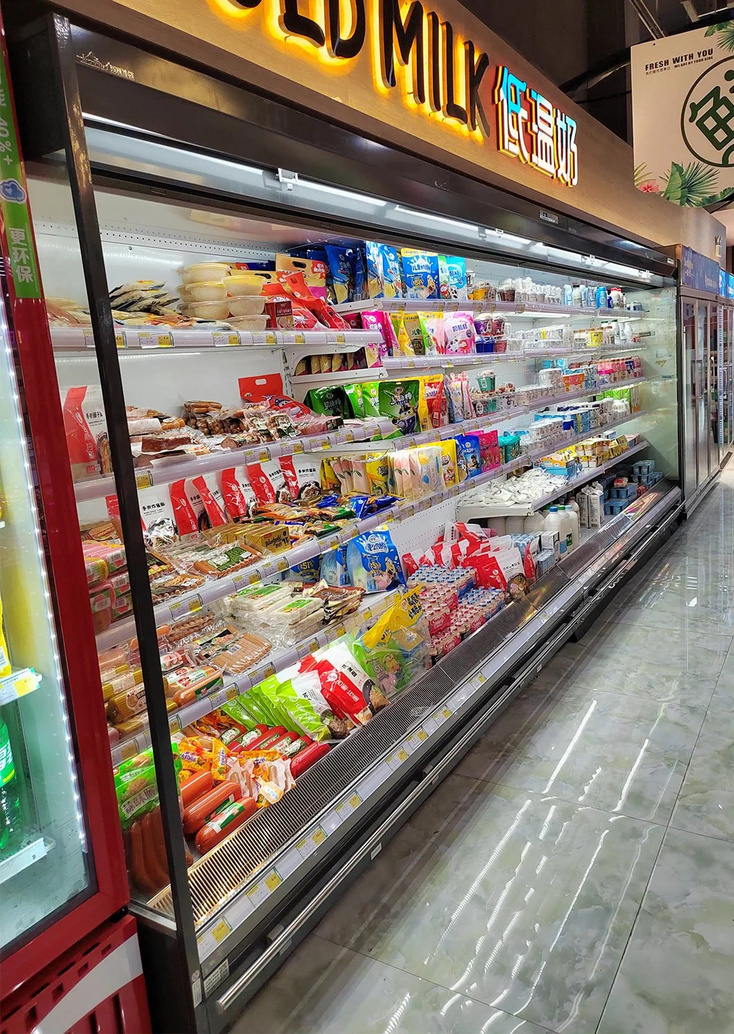 High Efficiency Multi-Deck Closed Display Chiller Freezer Commercial Refrigeration Equipment for Supermarket and Store